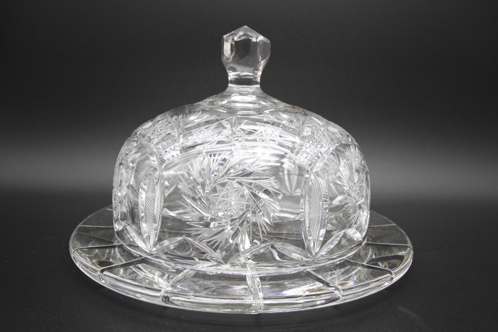 Crystal Cake Dish Atomic Pinwheel Heavy Deep Brilliant Cut 12" w x 8" h