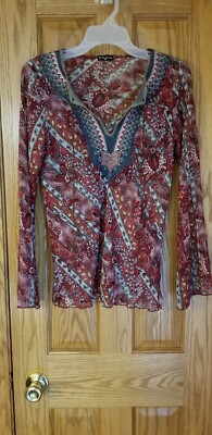 Dolled Up by F.A.N.G. Womens Medium Semi-Shear Boho Top Long Sleeve GUC