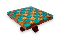 Dolls House Coffee Table Solid Oak Checkered Turquoise Resin Custom Furniture