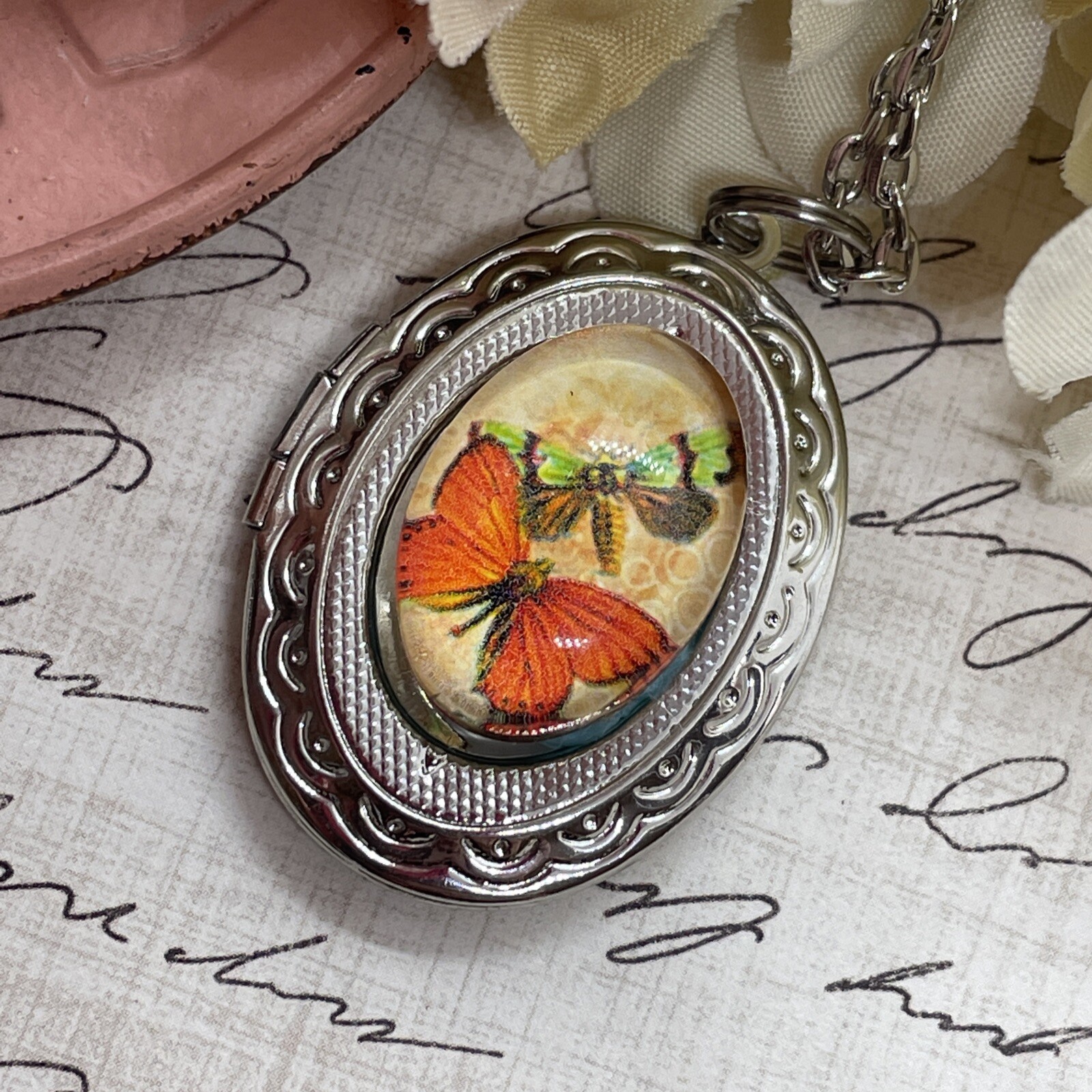 Silver Dragonfly Butterfly Mother’s Day Locket Necklace Pendant Unique Wedding