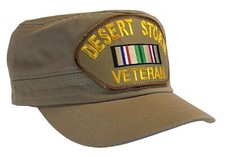 Desert Storm Veteran Hat Cadet Cap Khaki with Khaki Patch Double Layered Cotton