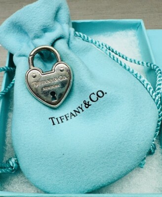 Tiffany Co LARGE Arc Heart Lock Padlock Charm with Pouch