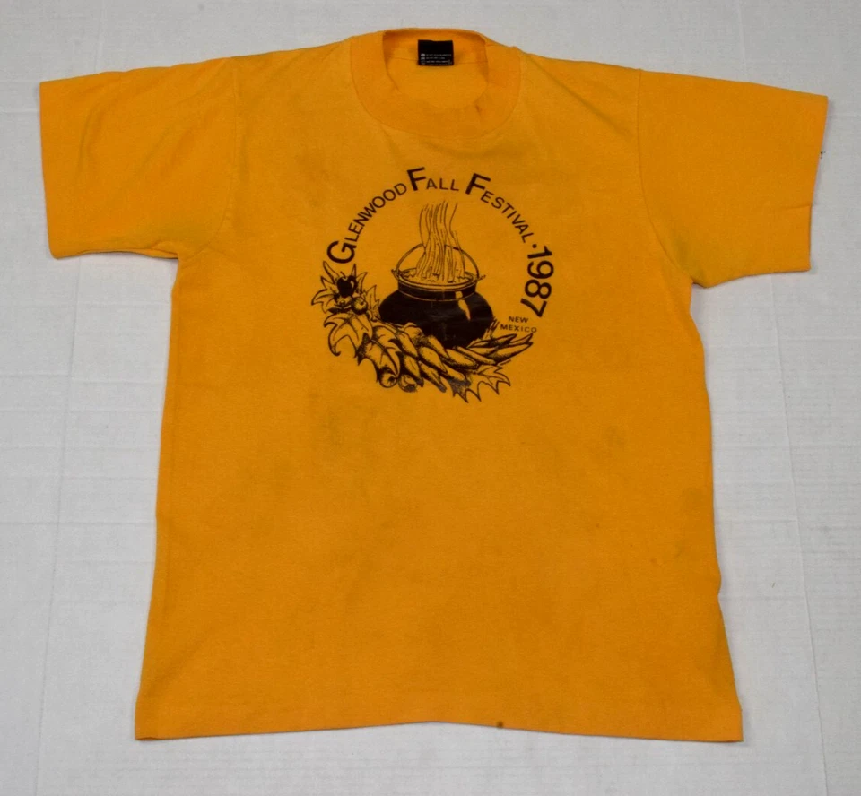Camiseta Vintage Pantalla Estrellas Talla M 1987 Amarillo Mostaza Glenwood Festival de Otoño Foto 2 de 4
