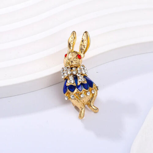 High-end Personality Blue Enamel Bunny Brooch Luxury Cute Rabbit Animal Pin  - Picture 1 of 6