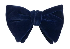 Vintage Navy Blue Velvet Bow Tie 1970s Oversized Large Butterfly Clip On
