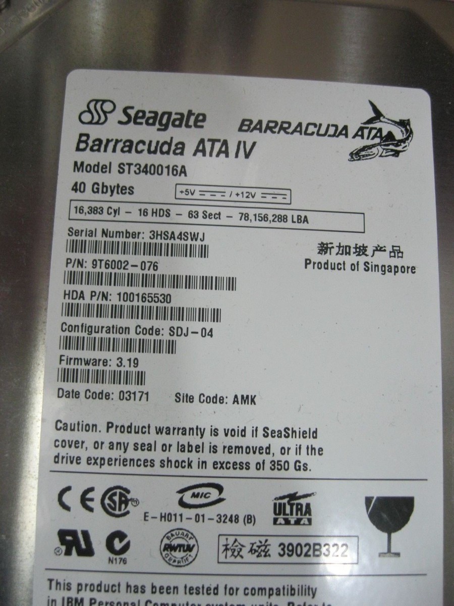 Seagate 40GB IDE Barracuda ATA IV ST340016A Ultra ATA 3.5