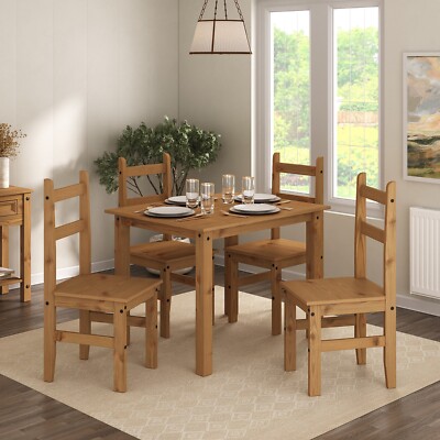 Corona Esstisch Set 4-Sitzer massiv mexikanisches Kiefernholz Tisch mit 4 Stühlen