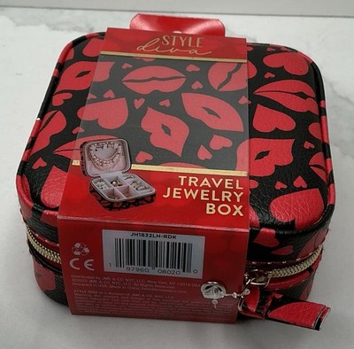 Style Diva Travel Jewelry Box Red Lips Hearts Organizer Case Coquette Glam New