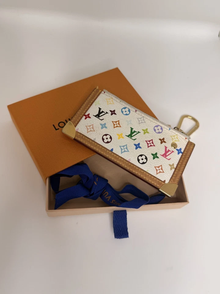 Authentic Louis Vuitton x Takashi Murakami WHITE Multicolor Pochette Coin Pouch - Image 2 of 4