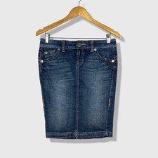 DKNY Jeans Denim Skirt Women 5 Blue Y2K Indie Sleaze Heart Charm Pencil Skirt