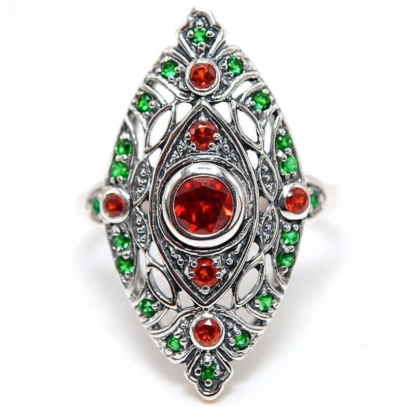 1CT Fire Garnet 925 Solid Sterling Silver Filigree Ring Sz 8 PC12-2