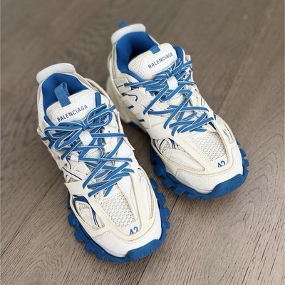 Balenciaga Track Men s Low Top Athletic Sneakers White/Blue Lace-Up 542023W3AC1