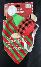 Dog Christmas Elf Hat with Ears Striped Bandana Santa Helper Costume M/L NEW