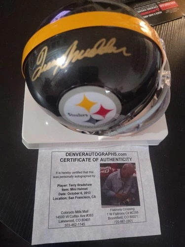 Terry Bradshaw Autographed Pittsburgh Steelers Mini Helmet With DenverAutographs