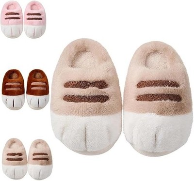 Plush Cat Paw Slippers,Cute Cat Feet Slippers with Non-slip Soles Fuzzy Slippers