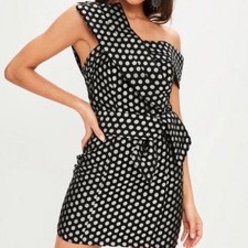 Missguided Womens Black Polka Dot Cross Front Mini Dress Size 10