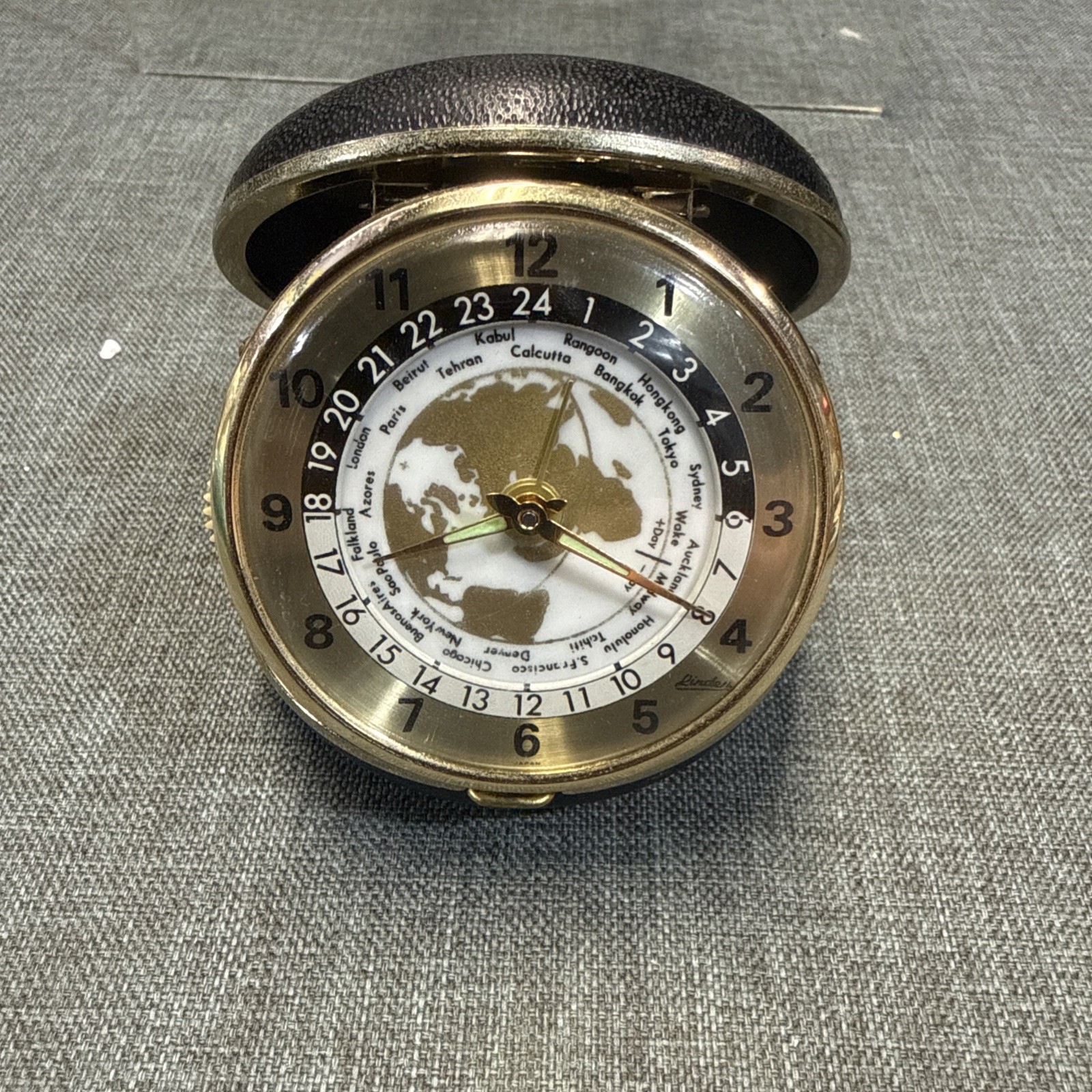 Vintage Linden World Travel Alarm Clock Multi Time Zone Wind Up Original Japan