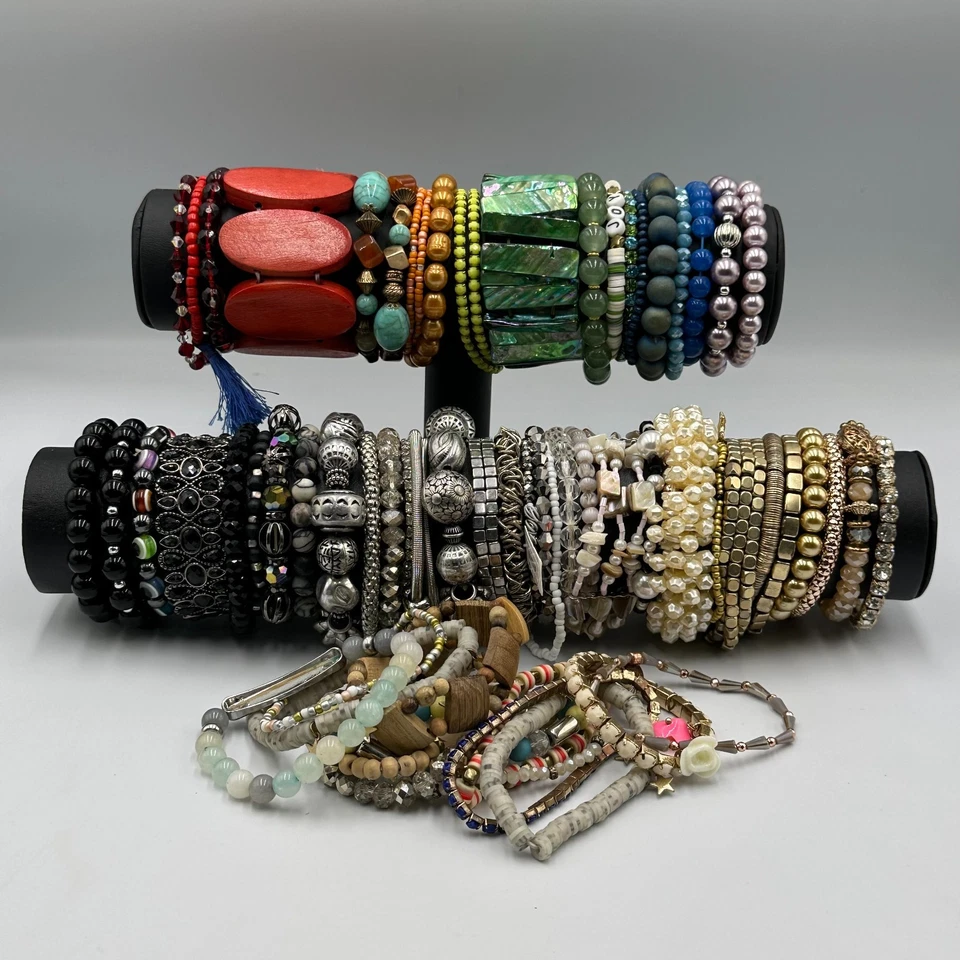 Stretch Bracelet Lot Colorful Beaded Chunky Fashion Bold Mixed Assorted - Image 2 of 4