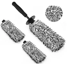 3PCS Wheel Cleaning Brush, Microfiber Flat Wheel Rim Cleaner Brush with 2 Ext...