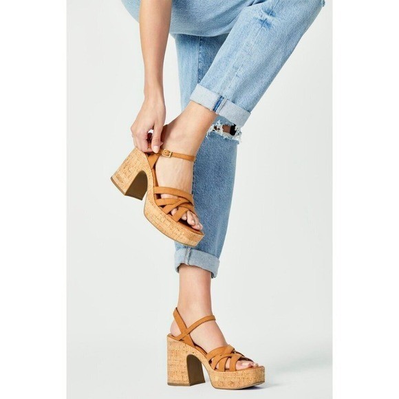 NWT Lucky Brand Taiza Leather Block Heel Platform Sandals Orange Women 8.5