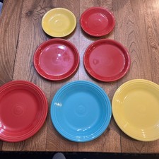 LOT OF 6 Fiesta Homer Laughlin Plates Mixed Colors  Sizes, Red/Yellow/Blue