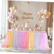 Pastel Table Cloths for Parties Tulle Table 96" x 30" 8FT-1Pack Rainbow