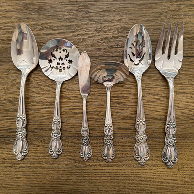 1847 Rogers Bros Heritage Serving Set   6 Pc   Monogram G   Vintage Silverplate