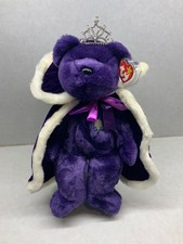 TY Beanie Buddy PRINCESS DIANA 14 Purple Plush Bear W/Cape, Tiara Tags 1998