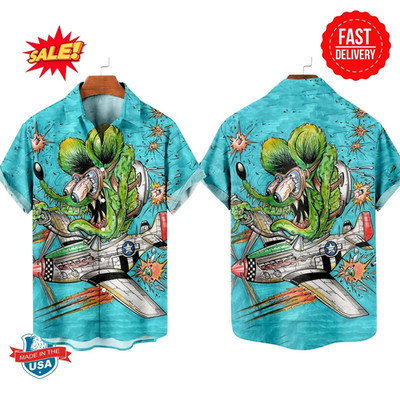 Rat Fink Cartoon Art Hawaiian Multicolor Funny Gift Unisex S-2345XL ND1571