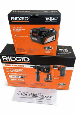#ad MSRP $299 Ridgid 18V BRUSHLESS Cordless 1quot; SDS PLUS Rotary Hammer 4Ah Battery $209.99