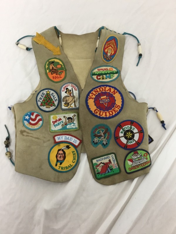 Vintage, YMCA Indian Guides Suede Leather Vest, Patches, (SR691) Kid Size.