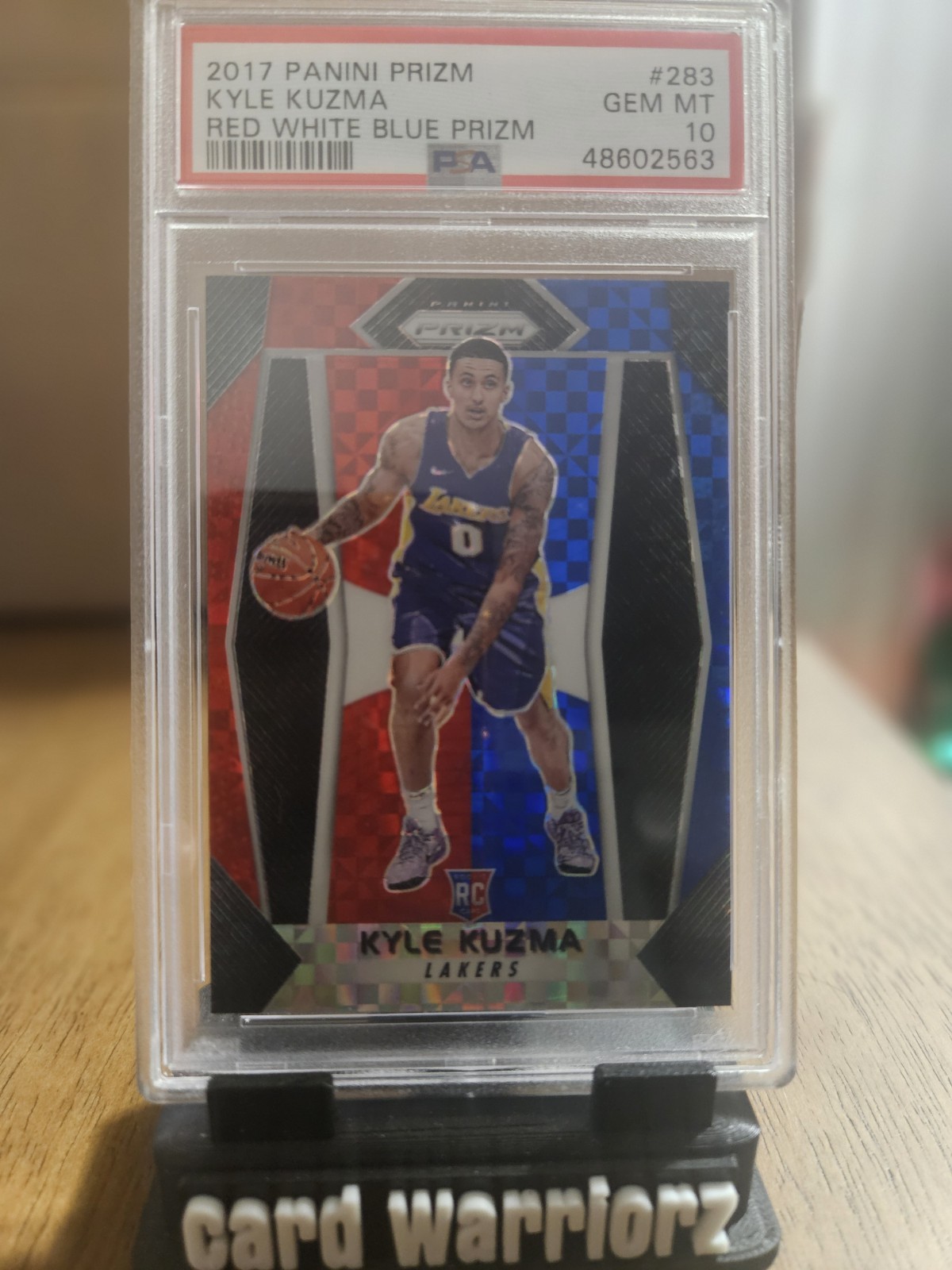 2017 Panini Prizm Kyle Kuzma Red White Blue Prizm (RC) PSA 10 Gem Mint