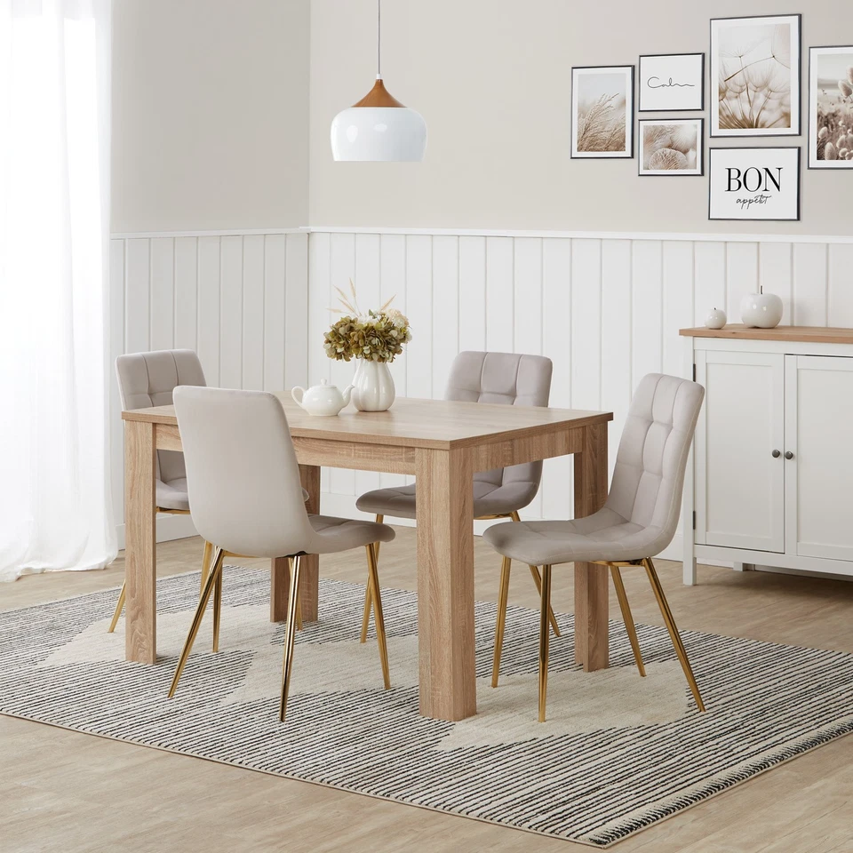 Esstisch mit 4 Stühlen ausziehbar Holz massiv Stühle Grau Tisch Set Homestyle4u - Bild 1 von 4