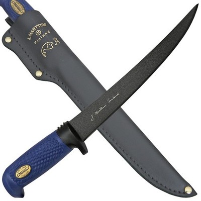 MARTTIINI Oy  Filetiermesser ''Martef Filleting Knife 23'' Griff blau Lederscheide