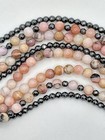 Boho Sterling Silver Pink Jasper Hematite Beaded Multi Strand Bracelet 7.5"