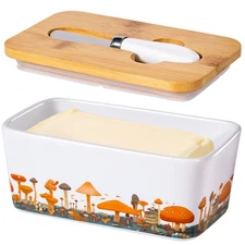 Mushroom Butter Dish with Lid Large Crock Keeper Saver Ceramic Container