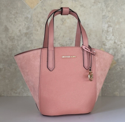Michael Kors Portia Small Bucket Pebbled Suede Leather Bag Sunset