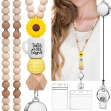 Teacher Lanyard with Id Holder Retractable Lanyards for Id Badges Cute Wooden...