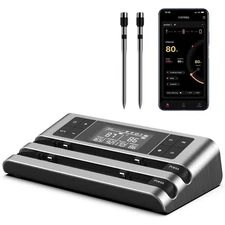 DEWJOM WIRELESS SMART MEAT THERMOMETE - GRAY-DUAL PROBE