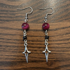 Pink & Black Star Spike Dangle Drop Hook Earr...