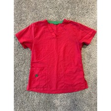 Carhartt Scrub Top Womens Medium Red Force V-Neck Short Sleeve Pockets D-Ring 