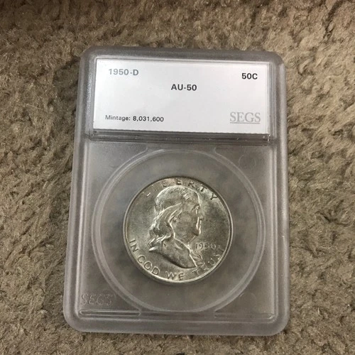 1950 D FRANKLIN Half Dollar - 90% Silver USA Coin SEGS AU