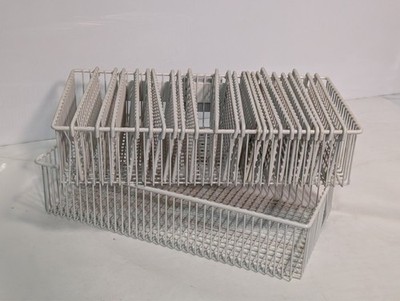 Lot of 2 Berchtold rail-mount wire basket w/ many dividers 25x13x9 in, 10 lb max