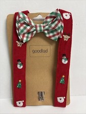 Goodlad Boys Christmas Suspenders Bow Tie Set Santa Reindeer Snowman New