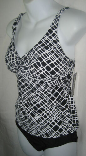 New $114 JANTZEN Gorgeous Black & White 2-PC TANKINI SWIMSUIT NWT 6 - Picture 2 of 6