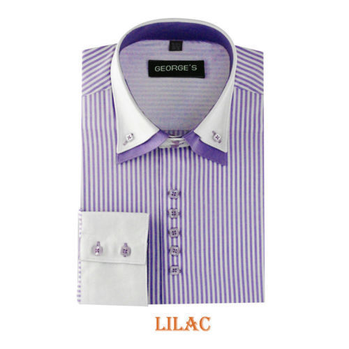Men's dress shirt double layered collar,square button,striped two tone style#606 - Picture 6 of 12