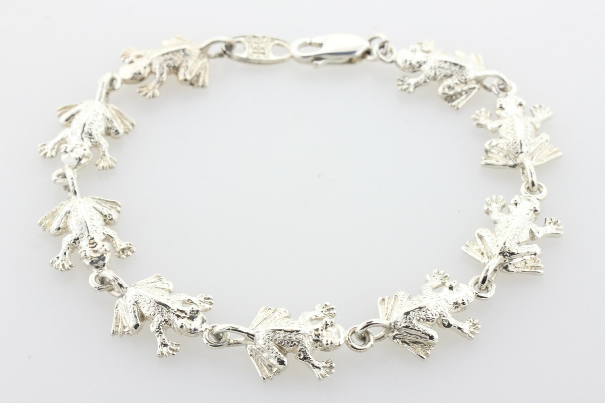 MY WAY Sterling Silver 925 Textured Leaping Frog Link Bracelet