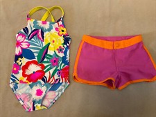 Mini Boden 3/4 girls floral one piece swimsuit LL bean pink 4 board shorts lot