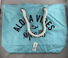 HONOLUA Wahine 'Hi-Aloha Vibes' Cotton Canvas Large Tote Bag - Cloud Blue (CBL)