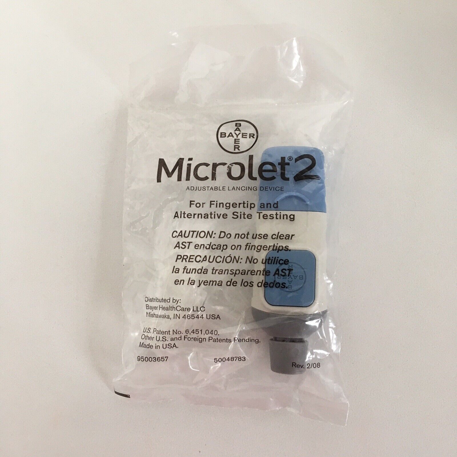 Bayer Microlet 2 Adjustable Finger Lancing Device & AST Clear Cap Only (Contour)